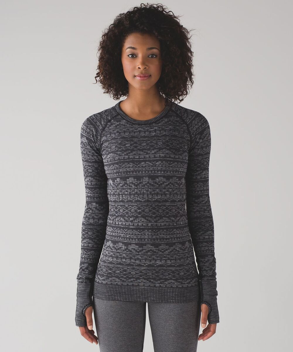 Lululemon Rest Less Pullover Gray Geometric Size 4 Long Sleeve Top Thumbholes